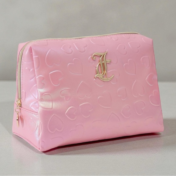 Juicy Couture Pink Iridescent Heart Embossed Large Cosmetic Bag NWT - Picture 2 of 7